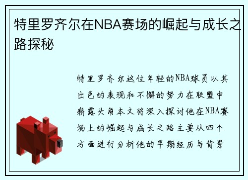 特里罗齐尔在NBA赛场的崛起与成长之路探秘
